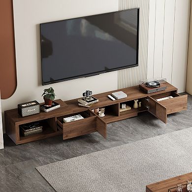 78"-103" Walnut Media Console with Drawers & Open Storage for 75+ Inch TVs