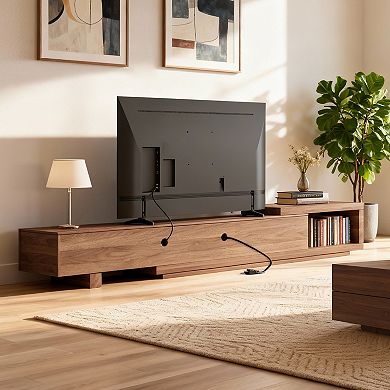 78"-103" Walnut Media Console with Drawers & Open Storage for 75+ Inch TVs