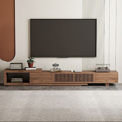 78"-103" Walnut Media Console with Drawers & Open Storage for 75+ Inch TVs