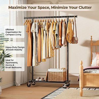 Rolling Garment Rack Metal Portable Coat Rack for Bedroom Laundry Living Room