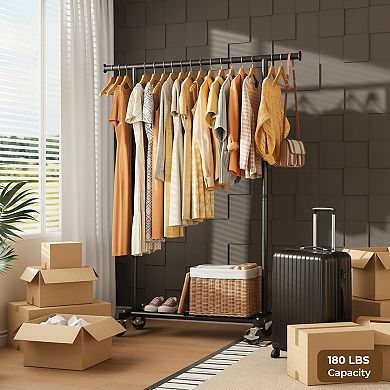Rolling Garment Rack Metal Portable Coat Rack for Bedroom Laundry Living Room