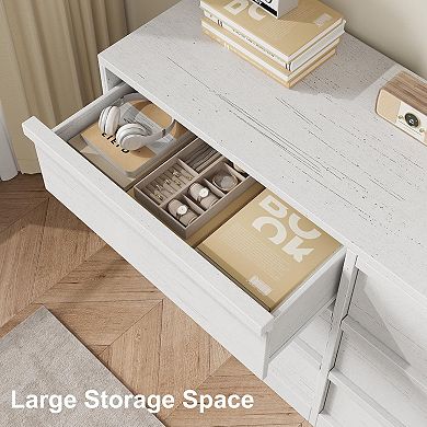6-Drawer TV Stand & Double Dresser, Large Storage with Wood Tabletop