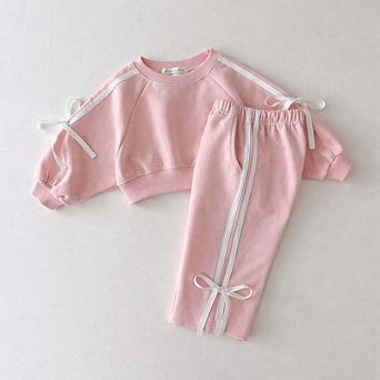 Autumn Baby Kids Girls Casual Bows Tied Pullover And Pants Clothing Set