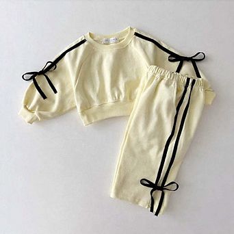 Autumn Baby Kids Girls Casual Bows Tied Pullover And Pants Clothing Set