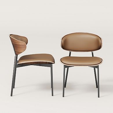 2-Piece Leather Dining Chairs Upholstered Seats with Metal Legs