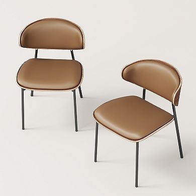 2-Piece Leather Dining Chairs Upholstered Seats with Metal Legs