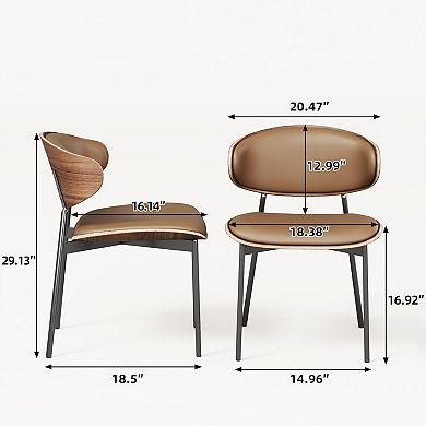 2-Piece Leather Dining Chairs Upholstered Seats with Metal Legs