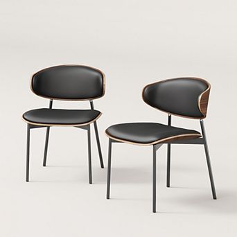 2 pc Leather Dining Chairs Upholstered Seats with Metal Legs