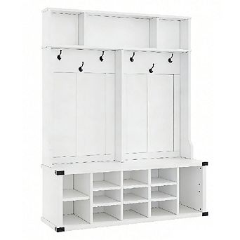Hall Tree with Bench & Shoe Storage, 3-in-1 Wider Entryway Bench with Coat Rack