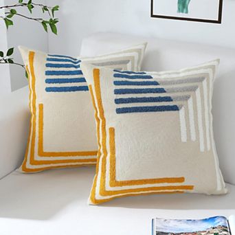Pillow Covers with Embroidered Geometric Pattern