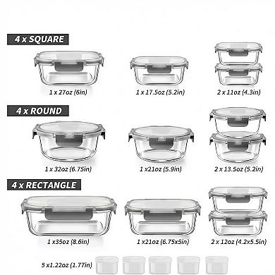 34-Piece Glass Food Storage Containers with Lids Set, Airtight Meal Prep