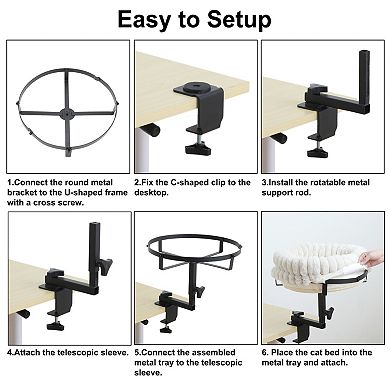 Cat Desk Bed, 360° Rotating and Adjustable Pet Bed, with Soft Mat