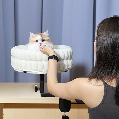 Cat Desk Bed, 360° Rotating and Adjustable Pet Bed, with Soft Mat