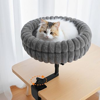 Cat Desk Bed, 360° Rotating and Adjustable Pet Bed, with Soft Mat