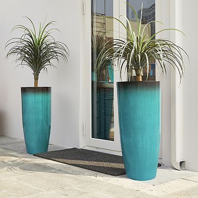 Glitzhome 30"H Decorative Planter, Set of 2 Oversized Gradient Faux Ceramic Tall Plastic Planter