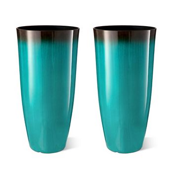 Glitzhome 30"H Decorative Planter, Set of 2 Oversized Gradient Faux Ceramic Tall Plastic Planter