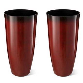 Glitzhome 30"H Decorative Planter, Set of 2 Oversized Gradient Faux Ceramic Tall Plastic Planter