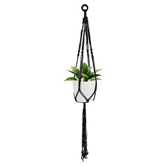 Woven Cotton Flower Plant Pots Holder 1 pc Black Rope Loop