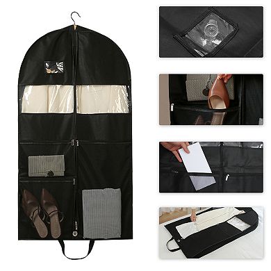 PEVA Clothes Cover Bags with Pockets Suit Bag for Closet Storage 60x130cm Black 1 Pc