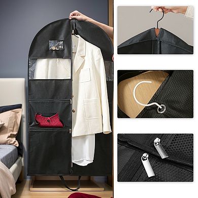 PEVA Clothes Cover Bags with Pockets Suit Bag for Closet Storage 60x130cm Black 1 Pc
