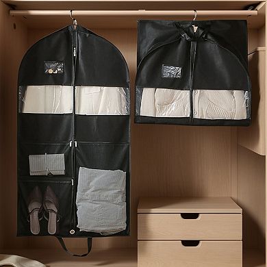 PEVA Clothes Cover Bags with Pockets Suit Bag for Closet Storage 60x130cm Black 1 Pc