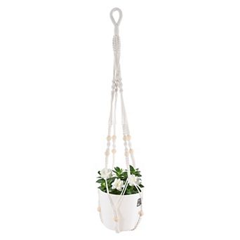 Woven Cotton Flower Plant Pots Holder 1 pc White Beads