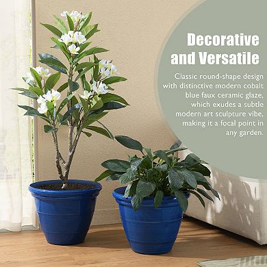 Glitzhome Set of 2 Round Faux Ceramic Pot Plastic Planter, 15.5"D