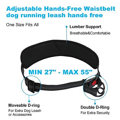 Retractable Bungee with Double Padded Handles Waist Leash for Dog Walkings Running Black 1 Set