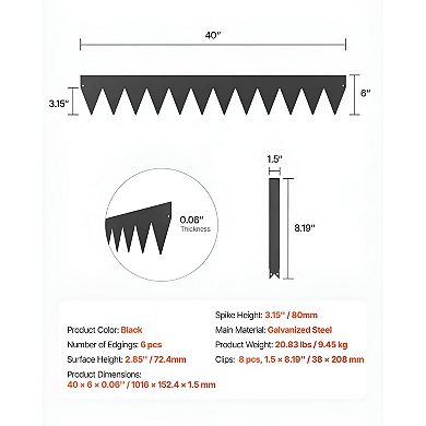 6-Pieces Black Metal Landscape Garden Edging Border for Flower Beds, Pathways and Tree Rings