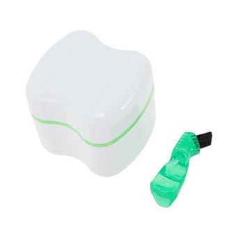 Denture Bath Case Cup with Denture Cleaner Brush Set for Travel and Home Use