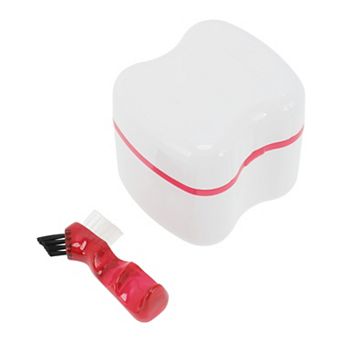 Denture Bath Case Cup with Denture Cleaner Brush Set for Travel and Home Use
