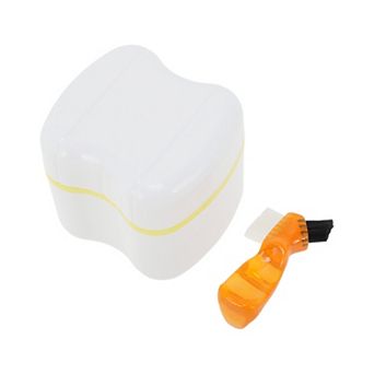 Denture Bath Case Cup with Denture Cleaner Brush Set for Travel and Home Use