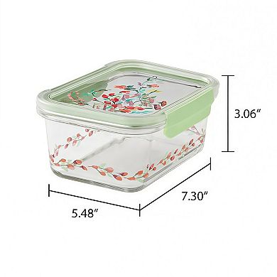 2 Pack 4 Cup Rectangle Glass Food Storage Containers with Sage Green Tritan Lids & Floral Design
