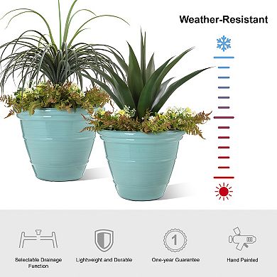 Glitzhome 19.5"D Set of 2 Round Faux Ceramic Pot Plastic Planter