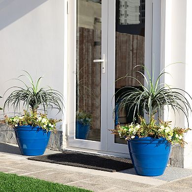 Glitzhome 19.5"D Set of 2 Round Faux Ceramic Pot Plastic Planter