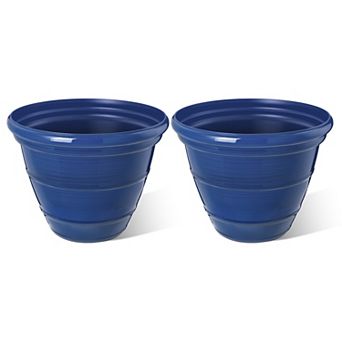 Glitzhome 19.5"D Set of 2 Round Faux Ceramic Pot Plastic Planter