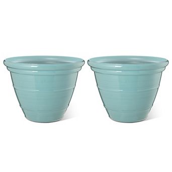 Glitzhome 19.5"D Set of 2 Round Faux Ceramic Pot Plastic Planter