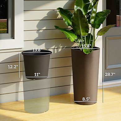Outsunny 29 Inch Tall Planters, Set of 2 Plastic Flower Pots,