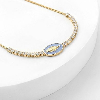 PRIMROSE Cubic Zirconia Religious Medallion Adjustable Bracelet