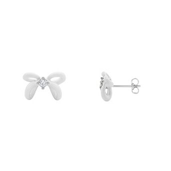 PRIMROSE Fine Silver Plated Cubic Zirconia Bow Stud Earrings