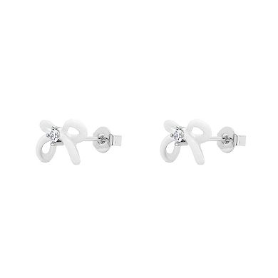 PRIMROSE Fine Silver Plated Cubic Zirconia Bow Stud Earrings