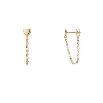 PRIMROSE 14k Gold Flash Plated Heart Beaded Front to Back Earrings
