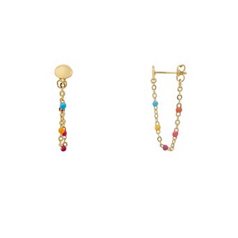 PRIMROSE 14k Gold Flash Plated Polished Disc Multi-Gemstone Drop Earrings