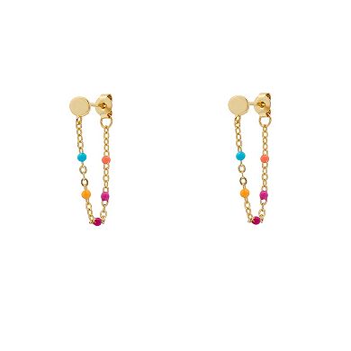 PRIMROSE 14k Gold Flash Plated Polished Disc Multi-Gemstone Drop Earrings