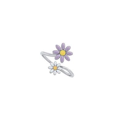 PRIMROSE Fine Silver Plated Enamel Double Daisy Flower Bypass Ring