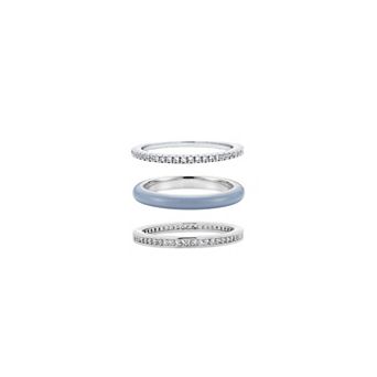 PRIMROSE Fine Silver Plated Cubic Zirconia Triple Band Ring Set