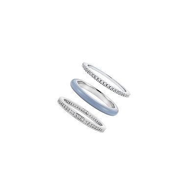 PRIMROSE Fine Silver Plated Cubic Zirconia Triple Band Ring Set
