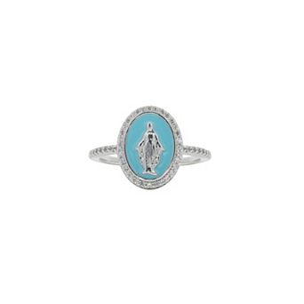 PRIMROSE Fine Silver Plated Cubic Zirconia Religious Ring
