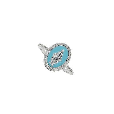 PRIMROSE Fine Silver Plated Cubic Zirconia Religious Ring
