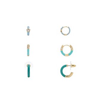 PRIMROSE 14k Gold Flash Plated Cubic Zirconia Hoop Earrings Trio Set